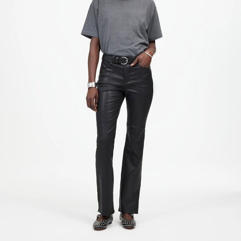 NWT Madewell Kick Out Full-Length Pants in Leather True Black 30